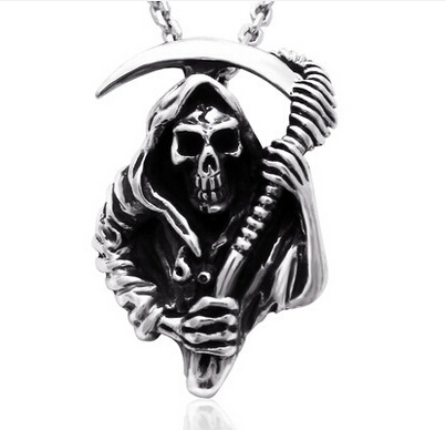 Vintage Style 925 Silver Reaper Skull Necklace Pendant